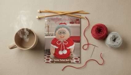 KBP-057 Mrs Santa Toilet Roll Cover Flat Lay