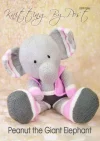 Peanut the Giant Elephant toy knitting pattern. Knitted grey elephant with large floppy ears and a curved trunk, approximately 70cm tall.