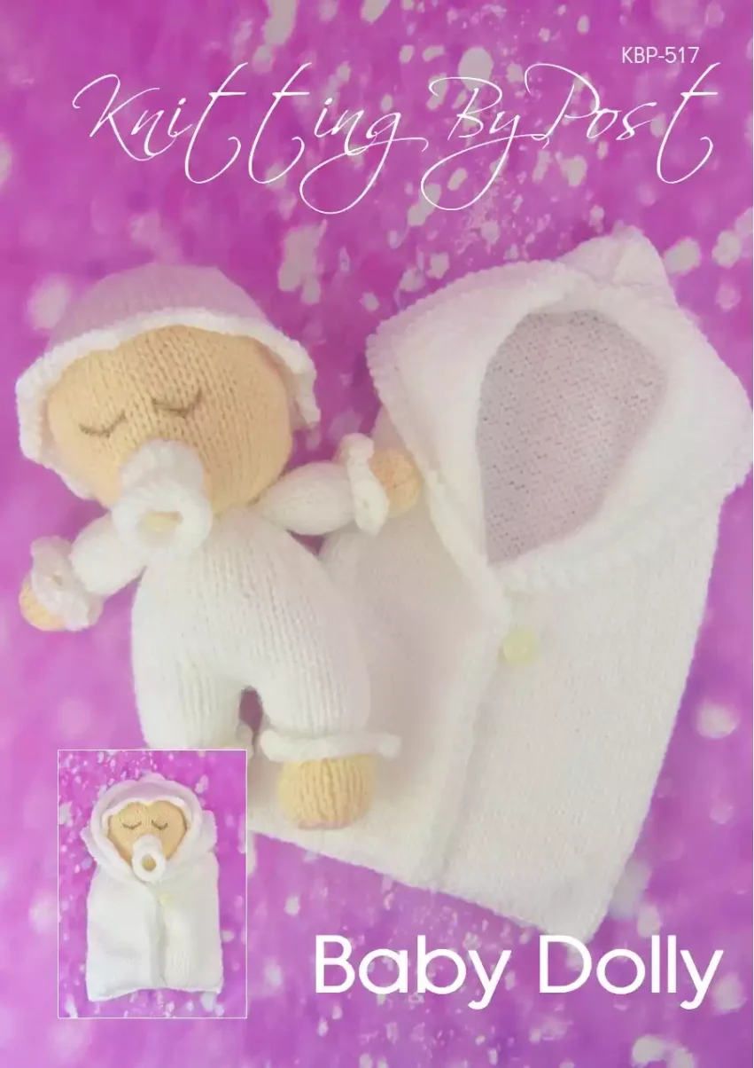 KBP-517 - Baby Dolly soft toy knitting pattern with sleeping bag