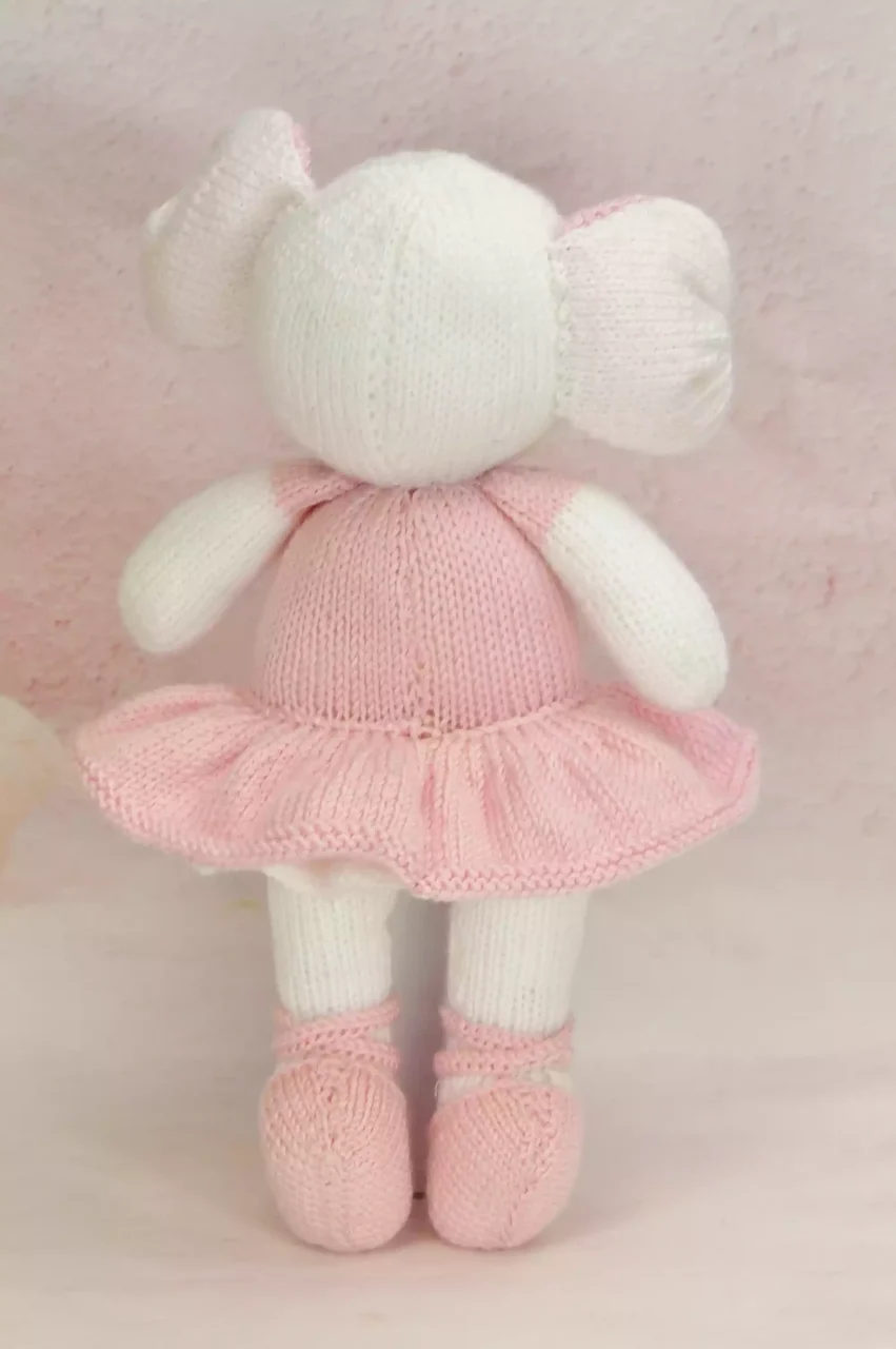 Elephant ballerina back pink soft toy cute dance ballet easy knitting pattern