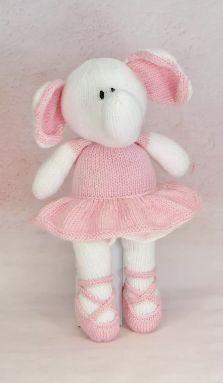 Elephant ballerina pink soft toy cute dancing ballet easy knitting pattern