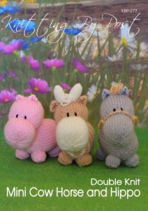 KBP-277 - Hippo Horse and Cow Knitting Pattern Knitted Soft Toy