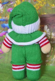 back of elf knitting pattern with dungarees and green hat