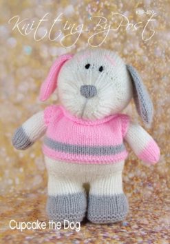 knitted dog soft toy puppy knitting pattern pink grey white