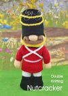 Nutcracker knitting pattern. Christmas-themed knitted toy soldier approximately 38cm tall, featuring a red uniform, black boots, and a tall black hat.