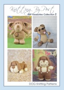 Favourites Booklet 2 – Dogs knitting pattern collection: four designs including Scruff the Dog, Pug Dog, Bruce the Dog, and Barker the Dog; knitted soft toys approximately 20-28cm tall, created with double knitting yarn