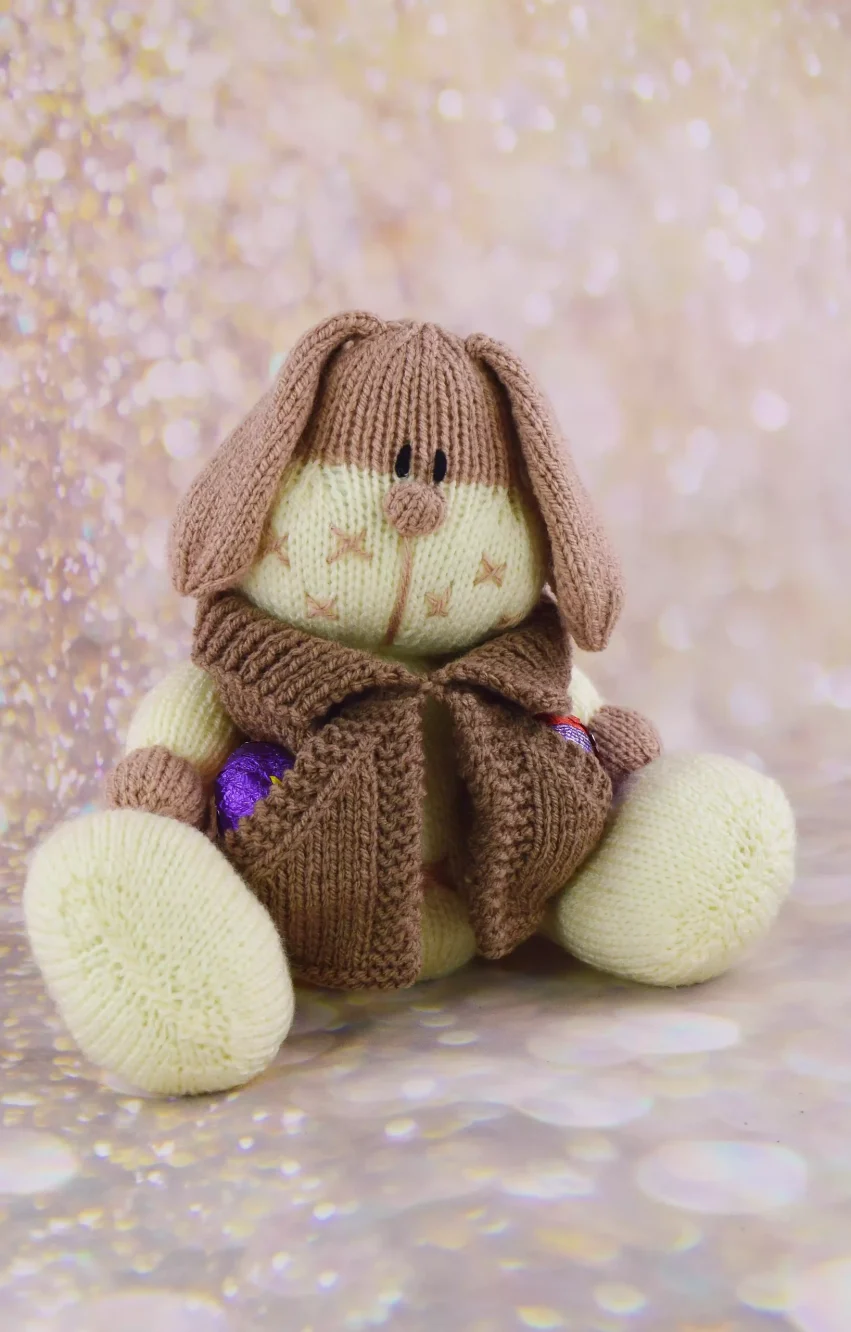 knitted dog with egg in pockets knitting pattern