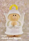 Short and Sweet Angel toy knitting pattern. Knitted angel with a white gown, wings, and halo, approximately 17cm tall. ​