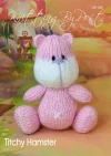 Titchy the Hamster toy knitting pattern. Knitted pink and white hamster with a lilac nose, approximately 12cm tall when seated.