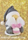 Christmas Toilet Roll Cover knitting pattern. Knitted Santa Claus figure with a grey hat and white beard, designed to cover a standard toilet roll