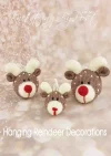Hanging Reindeer Decorations knitting pattern – set of three brown and cream knitted reindeer baubles with red noses, available in small (6 cm), medium (8 cm), and large (10 cm) sizes, knitted with double knitting yarn