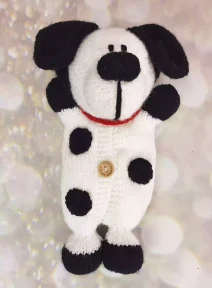 dalmatian with treat bag for his tummy knittinng pattern toy
