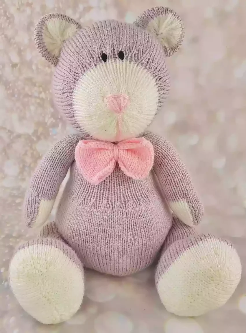 Lilac bear teddy soft toy knitting pattern