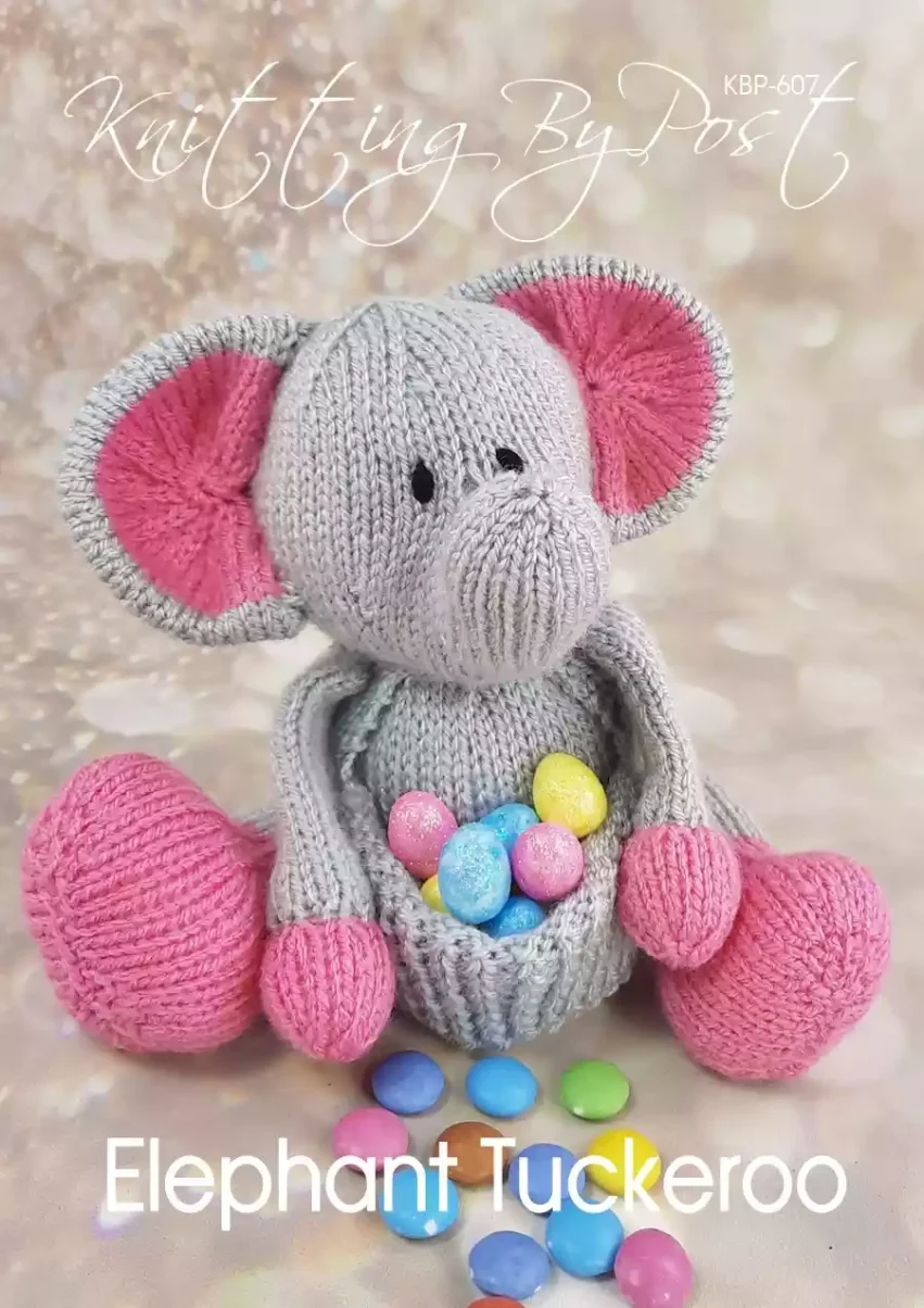 knitted elephant with a pocket for candy