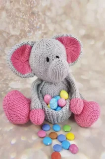 knitted elephant with smarties in his tummy